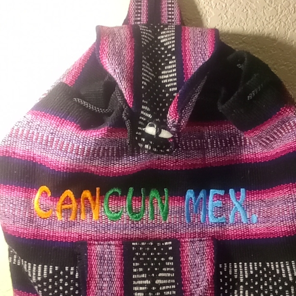 Cancun Mexico Stitched Nylon/Cotton Backpack - Picture 2 of 5